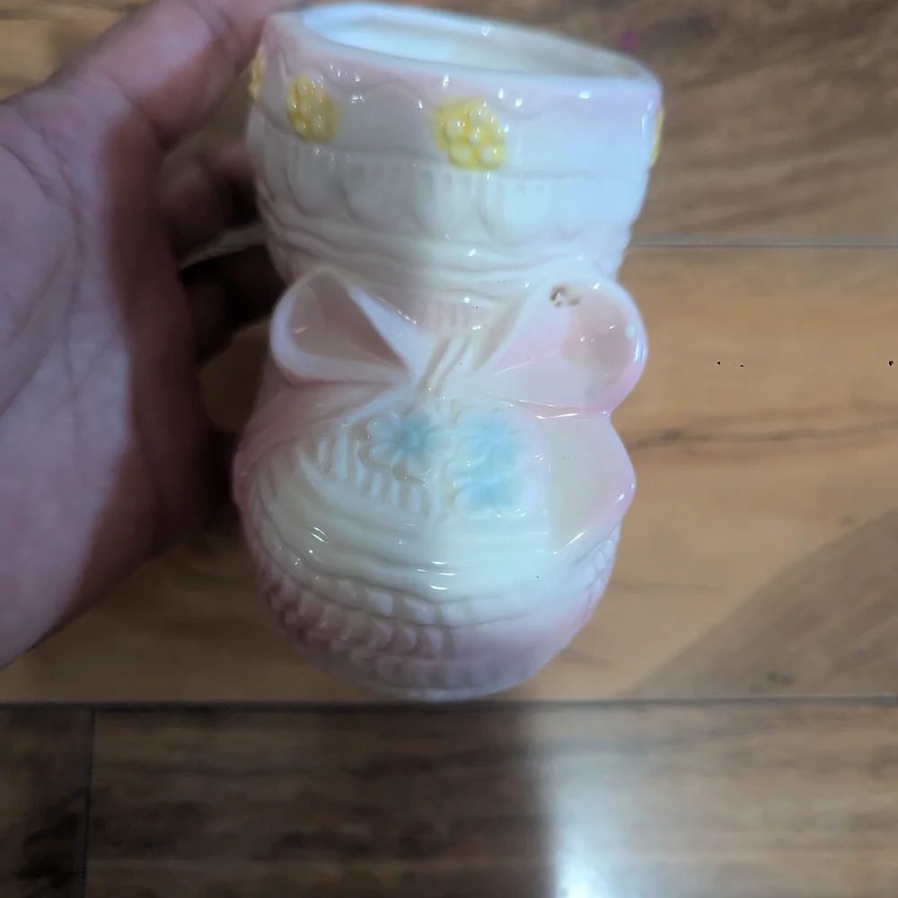 Pink and White Ceramic Boot Wall Decor